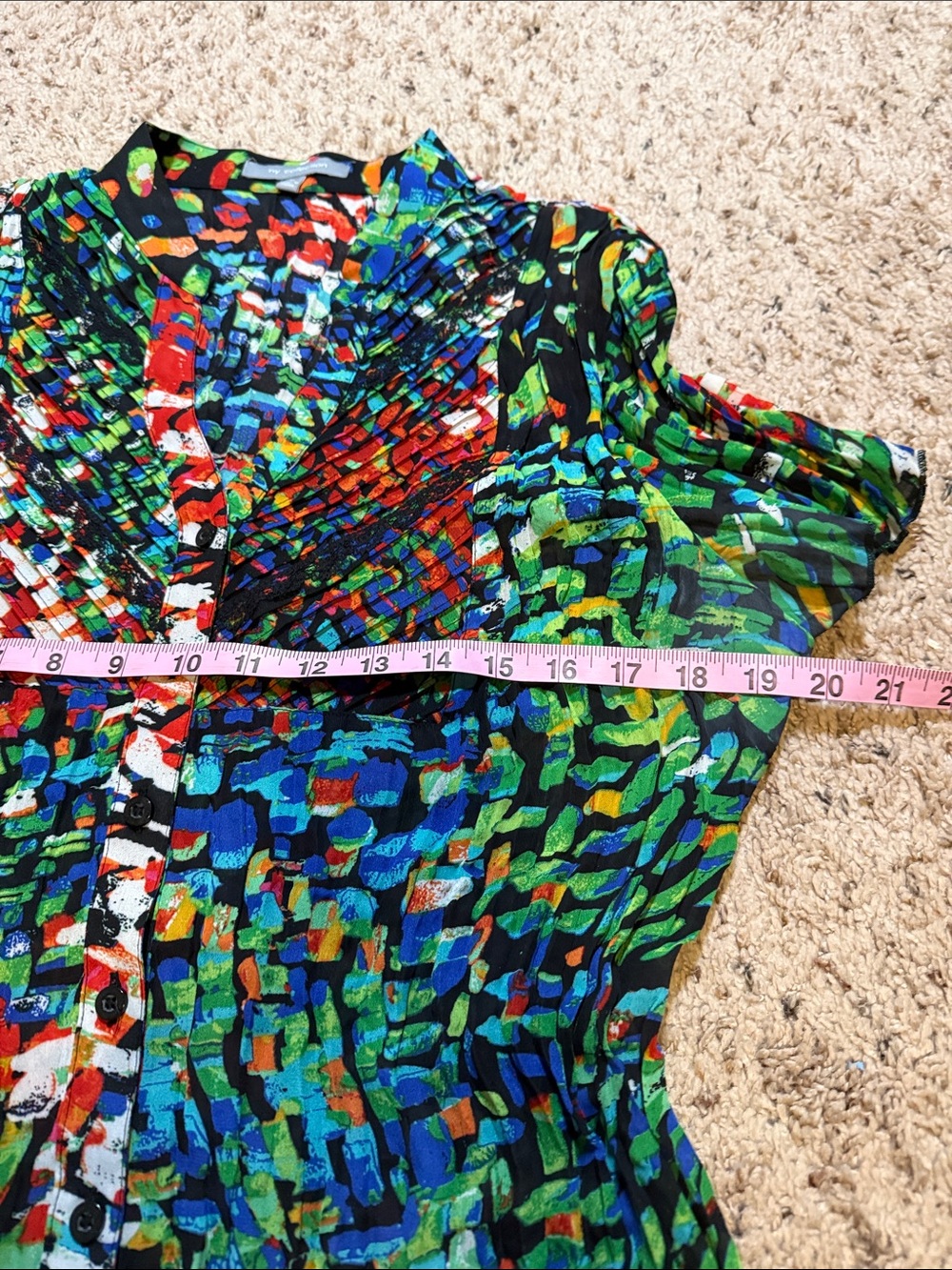 NY Collection Multicolor Abstract Button-Front Blouse - Green/Blue/Red - Picture 4 of 6